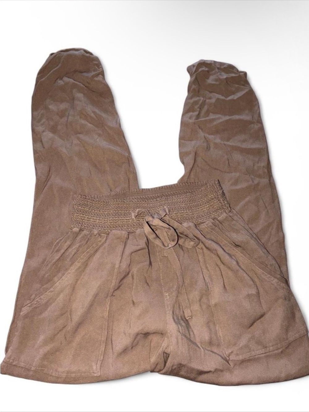 Cisono brown smocked waist trousers